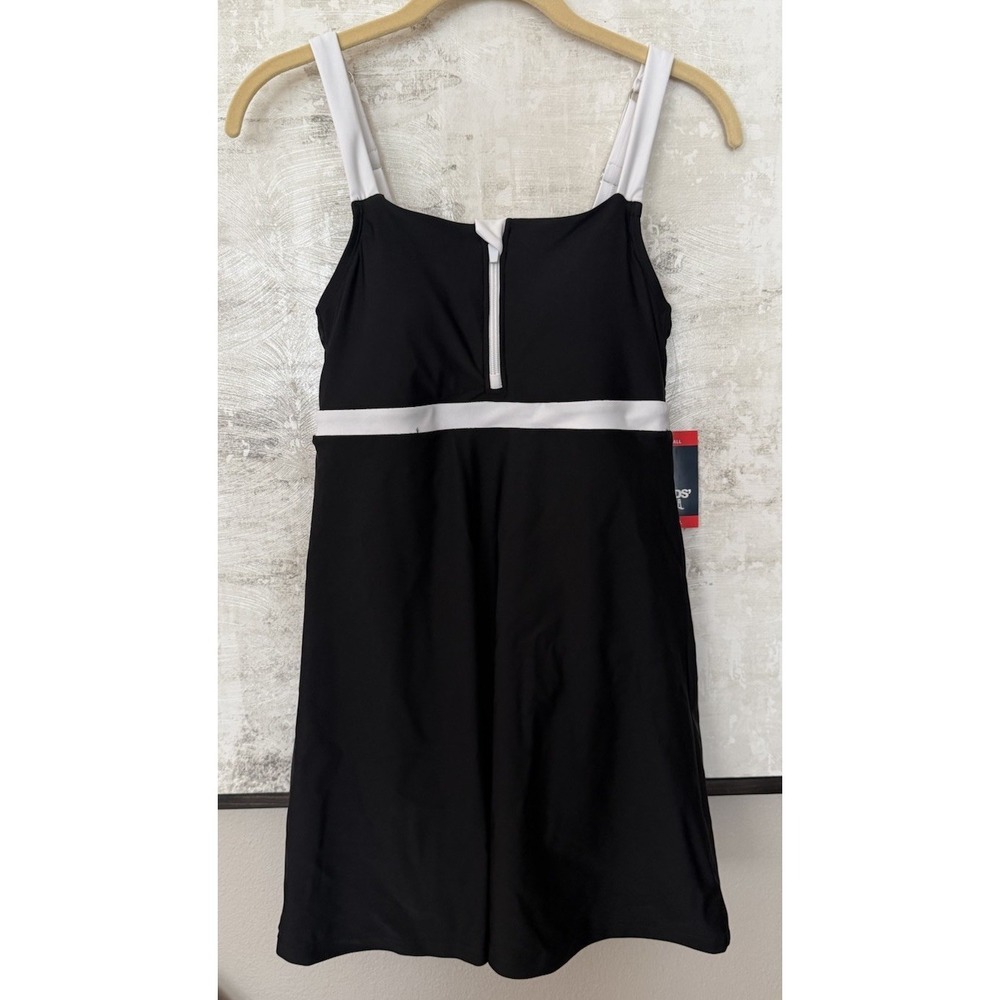Lands' End Women's Zip Front Adjustable Straps Swim Dress Black & White XS NWT!